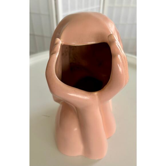 VTG Catalina Pottery C 801 Pink Demure Peasant Woman Vase Planter Made in USA - Picture 3 of 14